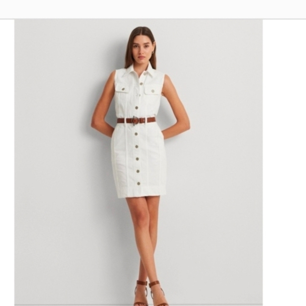 Ralph Lauren White Denim Button Up Mini Dress Size 2